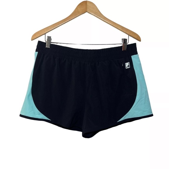 FILA Sport Athletic Shorts Women’s Large Black Blue Colorblock Elastic Waist - Picture 1 of 5